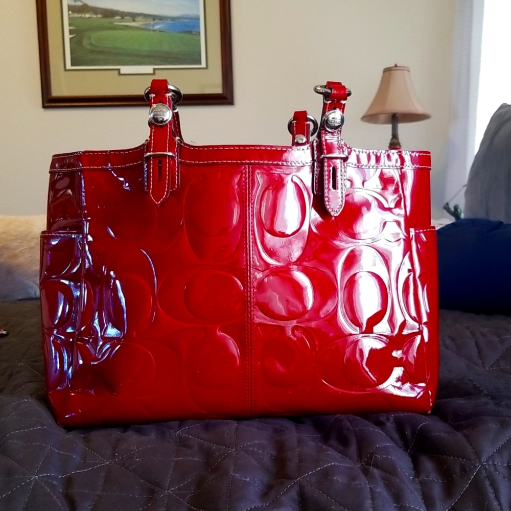 Coach Red patent two handle satchel